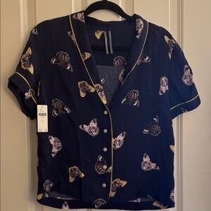 Anthropologie Navy Butterfly Pajama Top